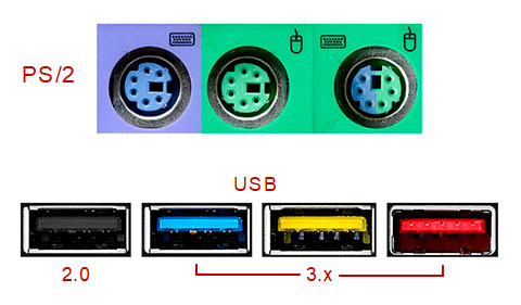 Разъёмы PS/2 и USB для подключения клавиатуры и мыши к системному блоку